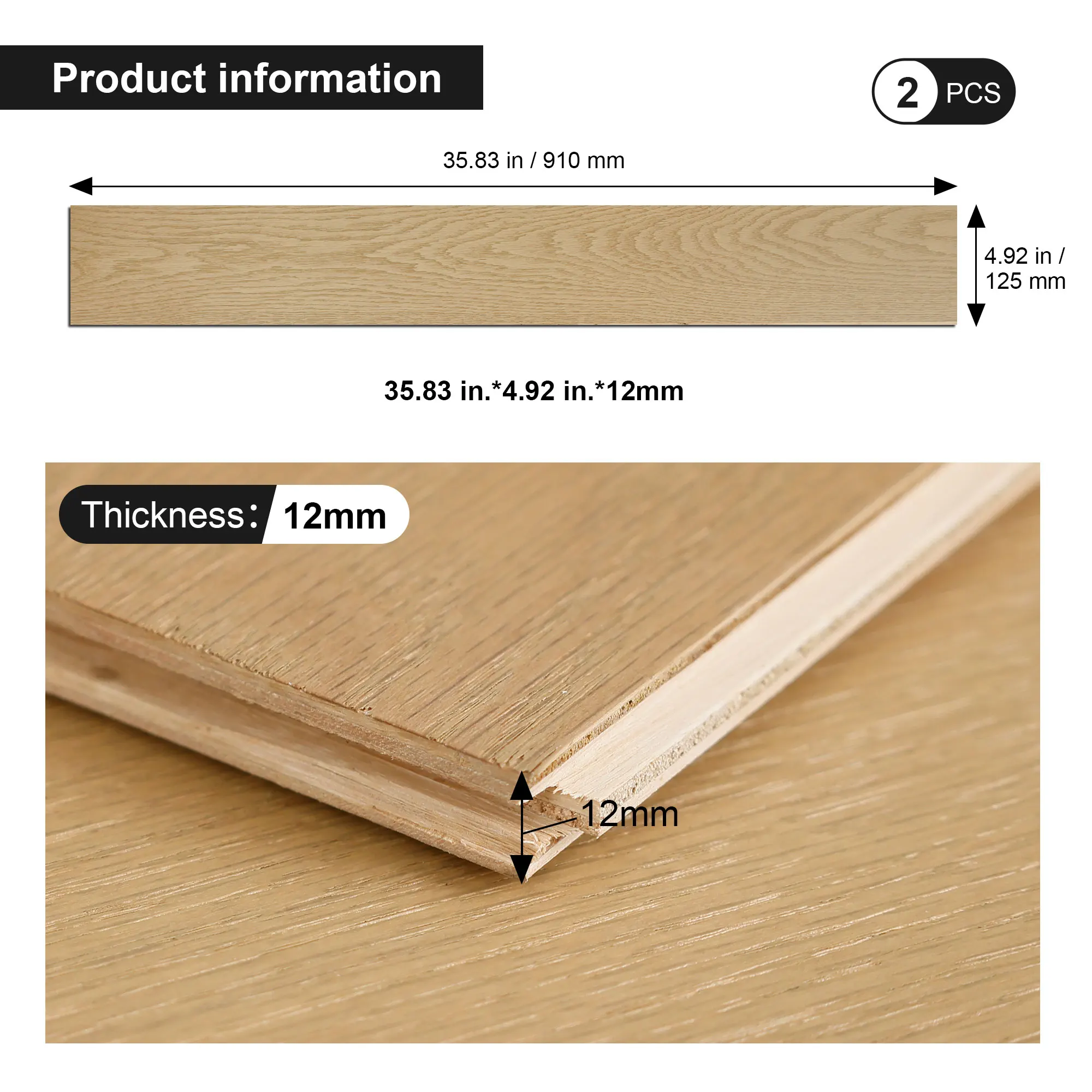 Natural Solid Engineered Hardwood Plank Flooring Dark Oak 2-Pack Covers 2.45 sq ft 0.47 in. T x 35.83 in. L x 4.92 in. W