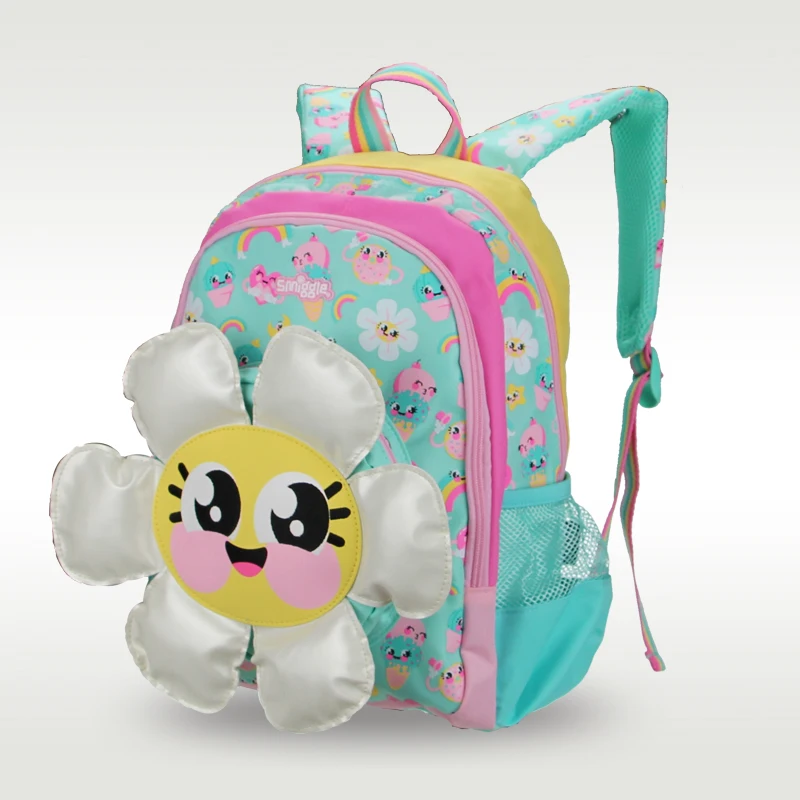 Australia Smiggle Ransel Bahu Bunga Matahari Perempuan Tas Sekolah Anak-anak Asli Tas MODEL 3-7 Tahun Lucu 14 Inci