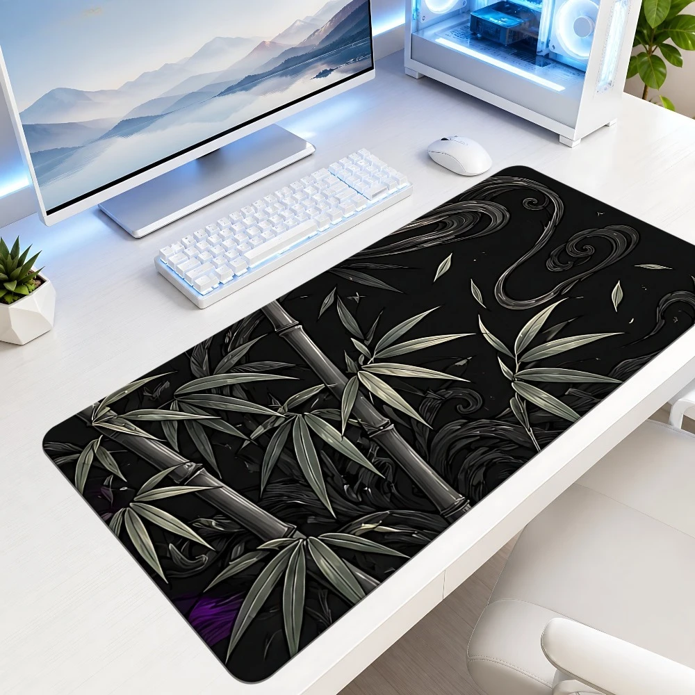 Black and gray bamboo leaf and bamboo stem pattern mouse pad, anti-slip desk accessories alfombrillas para escritorio - view 3