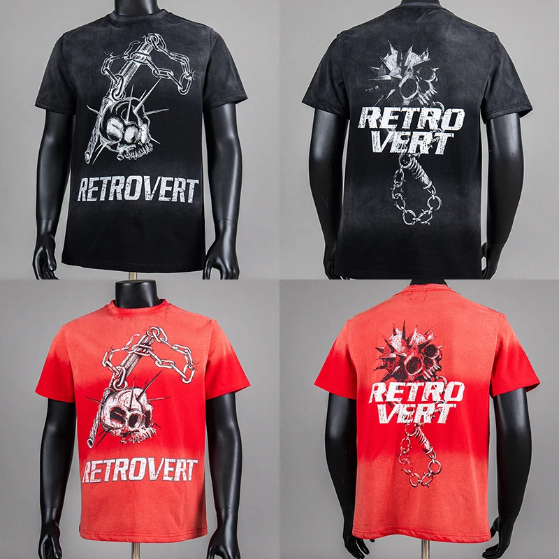 

2026 Summer Retrovert T-Shirt Washed Distressed Vintage Creative American High Street Short Sleeve Men Women