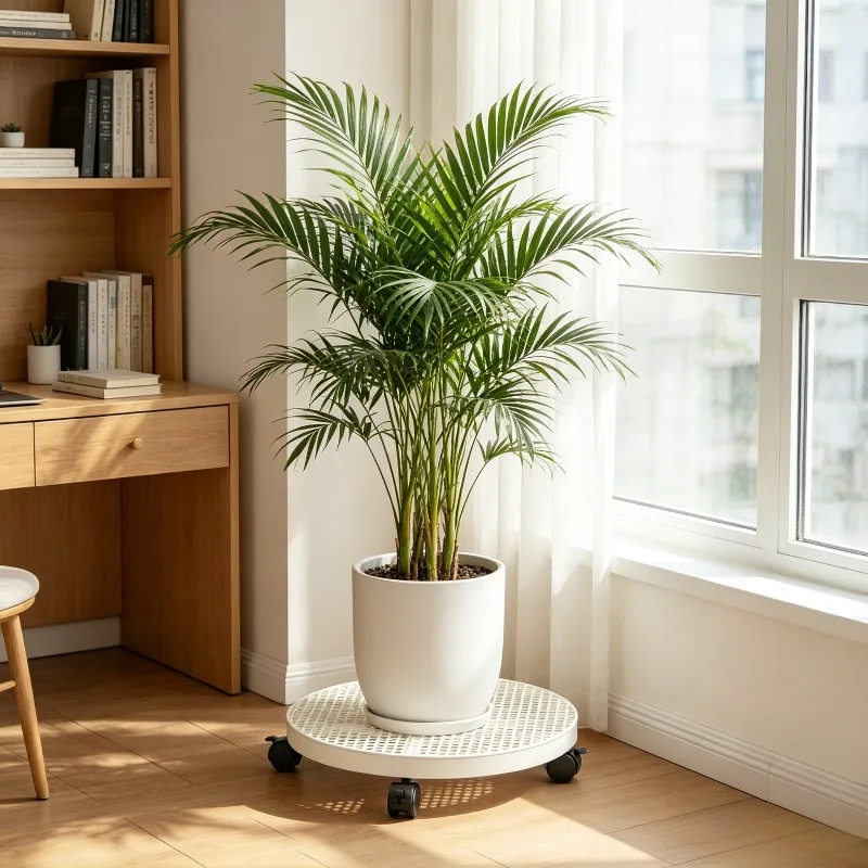 Rolling Metal Vase Support Base Mobile Potted Plant Holder Balcony Flower Pot Storage Stand