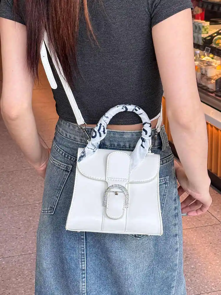 

Rhinestone Hasp Women Cross Body Bag Elegant Simple Solid Color Handbags Summer Korean Fashion Girls Shoulder Bags