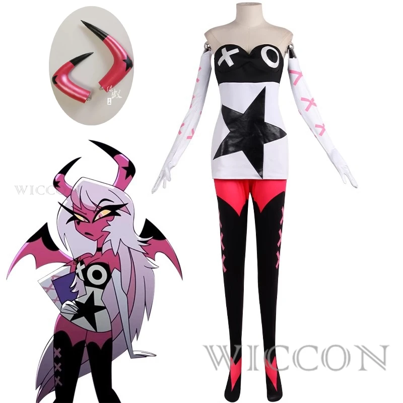 

New Hotel Helluva & Boss Verosika Mayday Cosplay Costume Women Red Horn Headband Hairpin Halloween Headwear