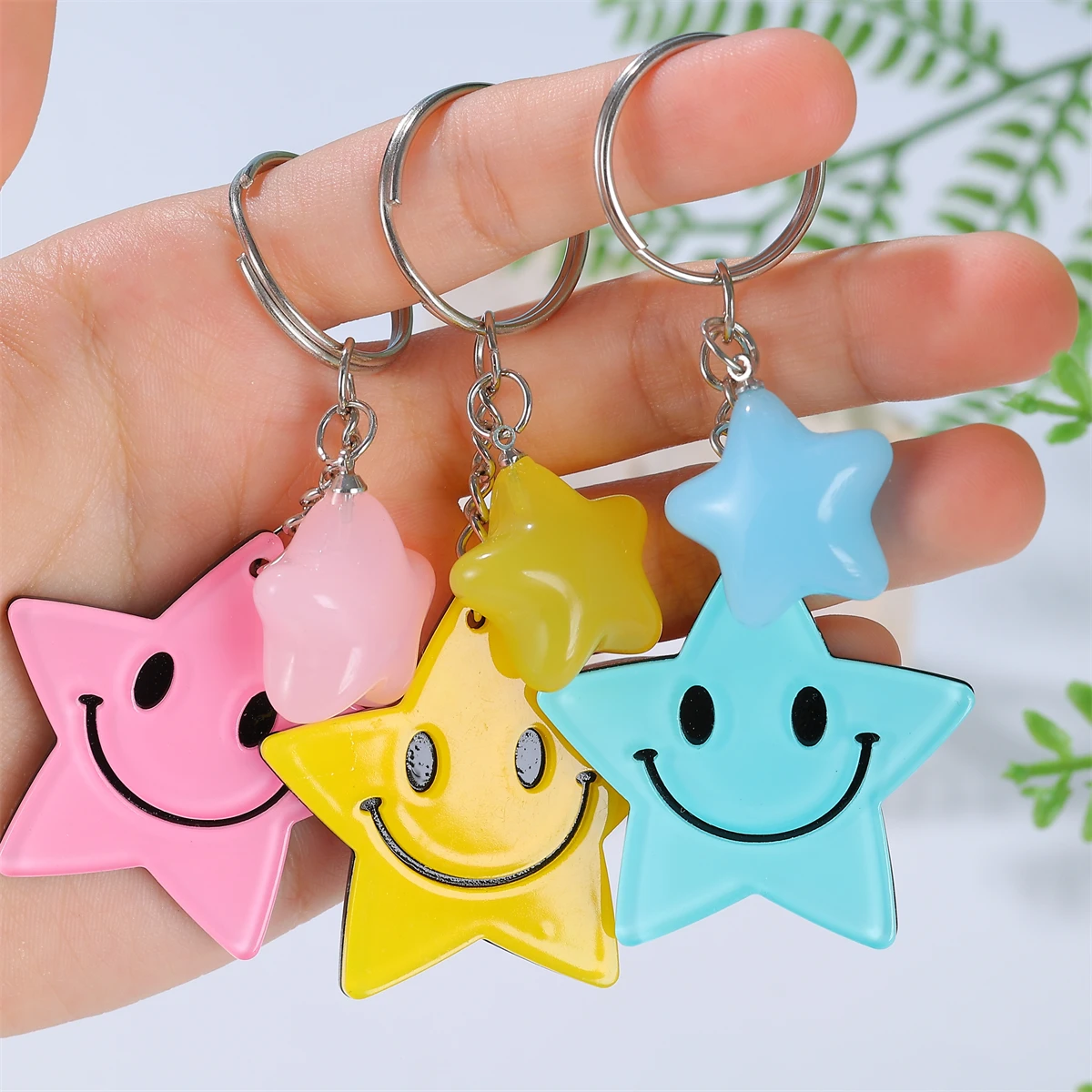 Summer Style Smile Star Pendant Keychain for Girls Gift, Backpack Accessories Women Keyring