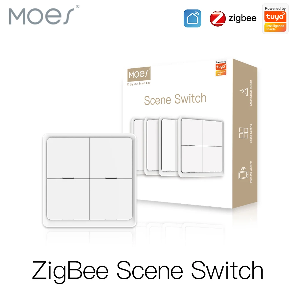 MOES ZigBee Wireless 12 Scene Switch Tuya Smart 4 Gang Push Button Controller Remote Control switch For Automation Scenarios