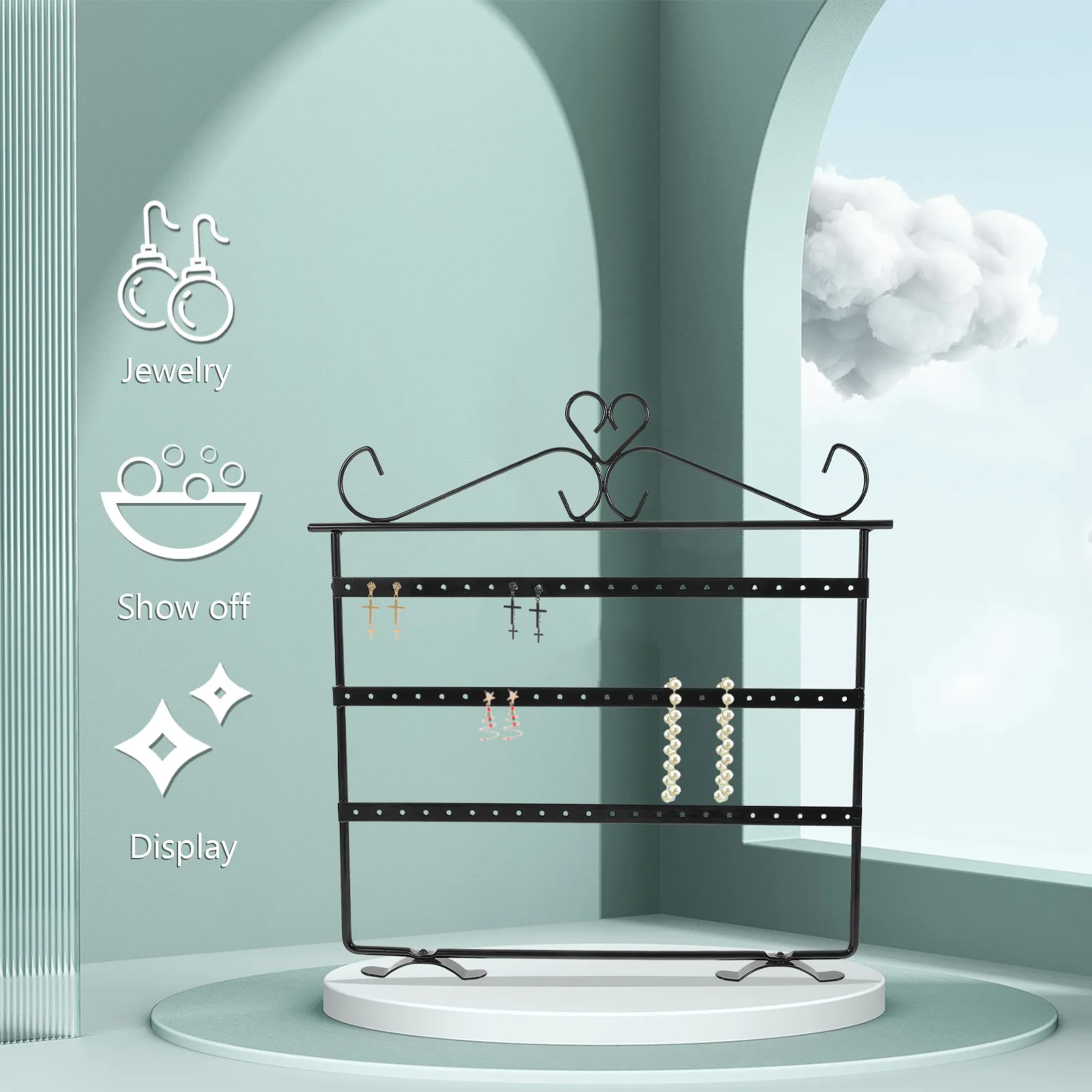 

Delicate Three-Layers Jewelry Display Stand Iron Earring Holder Organizer Storage Rack for Necklace Bracelet Watch Home