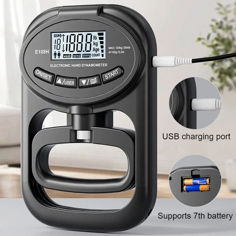 Digitales Handdynamometer, Griffstärke-Tester, 265 lbs/120 kg, mit USB-LCD-Bildschirm für Krafttraining und Sport – Detail 8