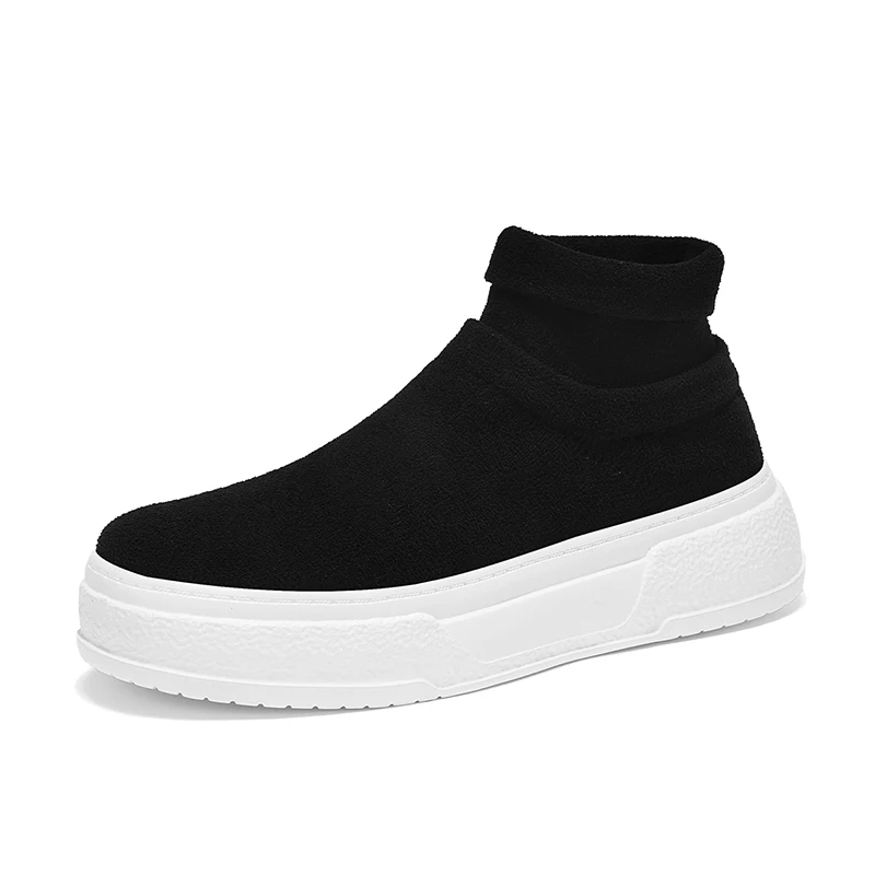 

Black Elastic Slip-On Shoes for Men, Large Size, Spring and Autumn Trendy Slip-On Mid-Top Sneakers, Size 45-46, Walking, Sports, and Casual Shoes
