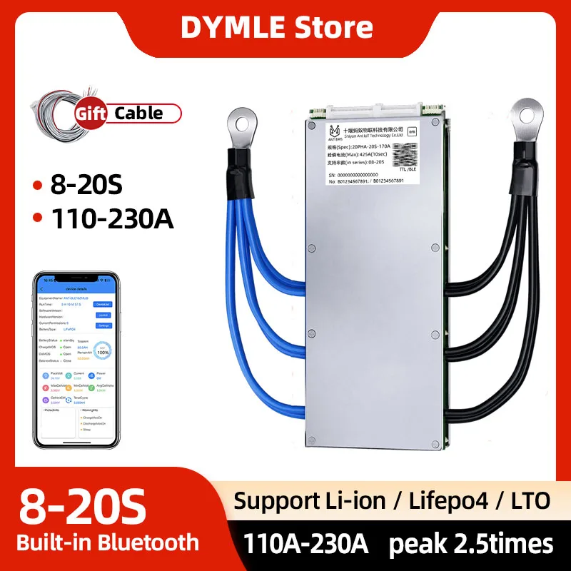 

Smart ANT BMS BT Встроенный литий-ионный аккумулятор Lifepo4 Lto от 8S до 20S 24 В 36 В 48 В 60 В 130 А 170 А 425 А 550A 10S 12S Защитная плата