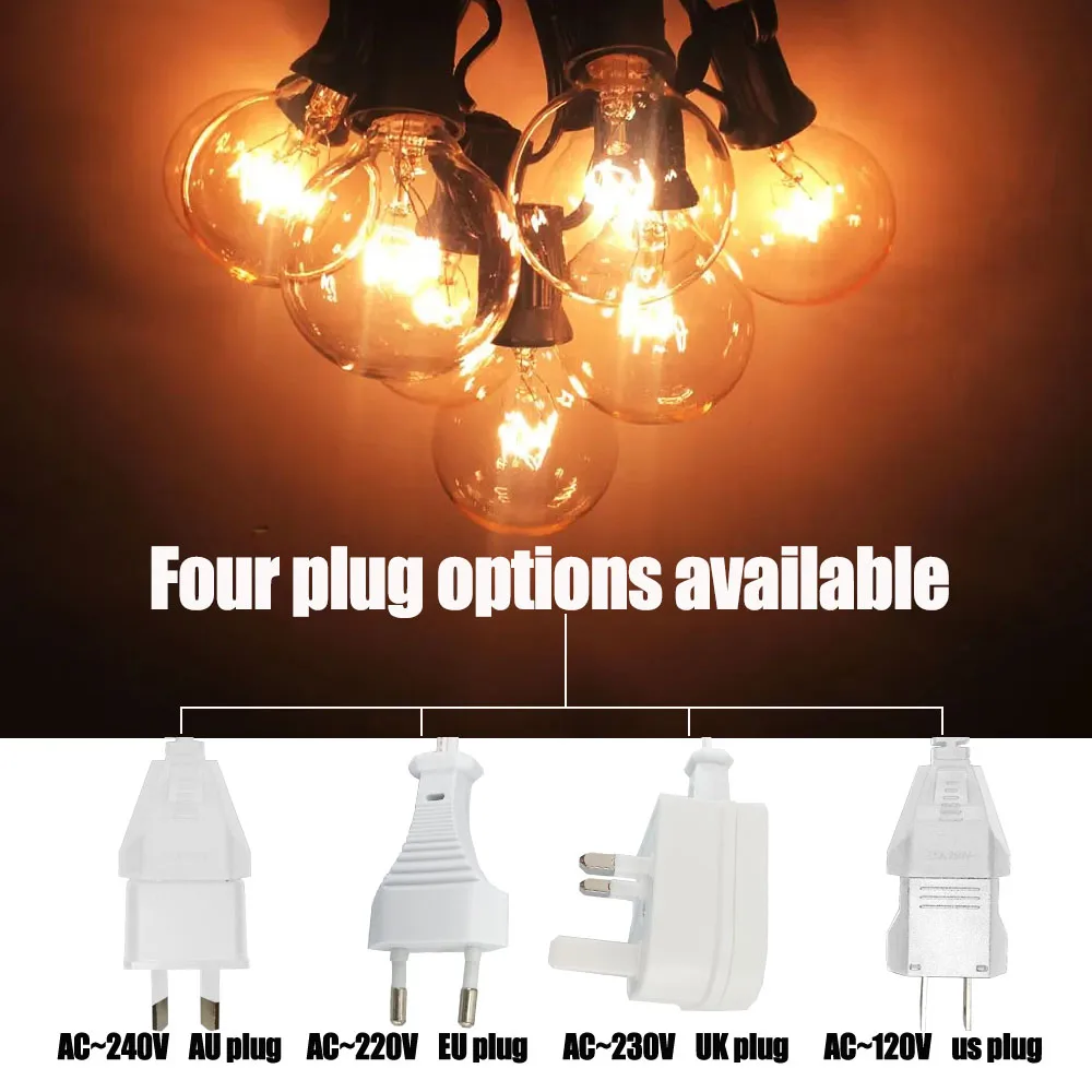 Vintage G40 Clear Bulb String Lights 8M Length 25 Bubls Sockets for Outdoor Garden Party Garland Wedding String Lights
