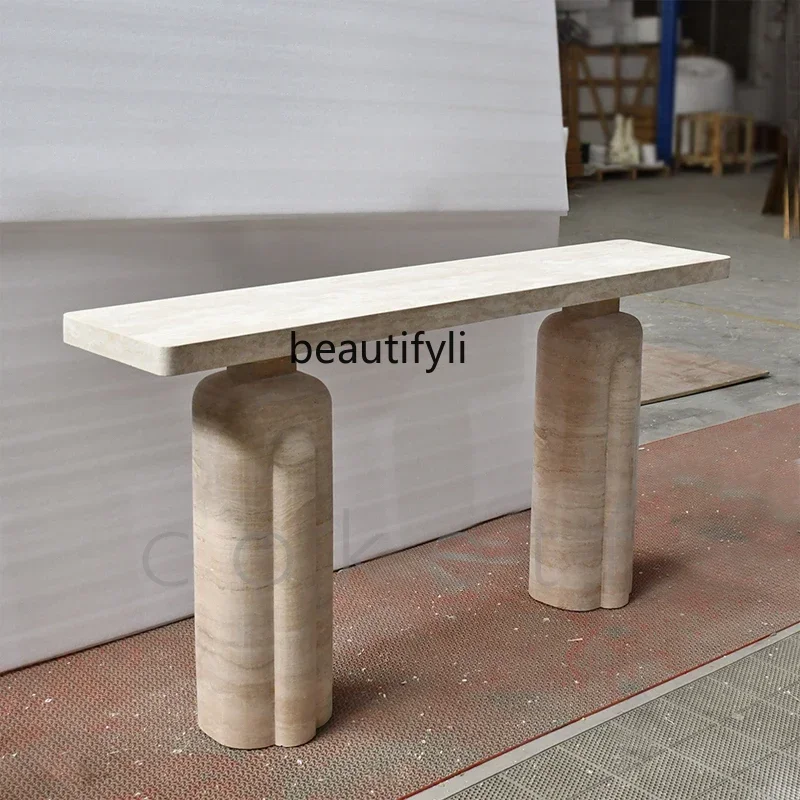 xx1Natural Roman travertine entrance table Designer living room wall table Entry entrance table