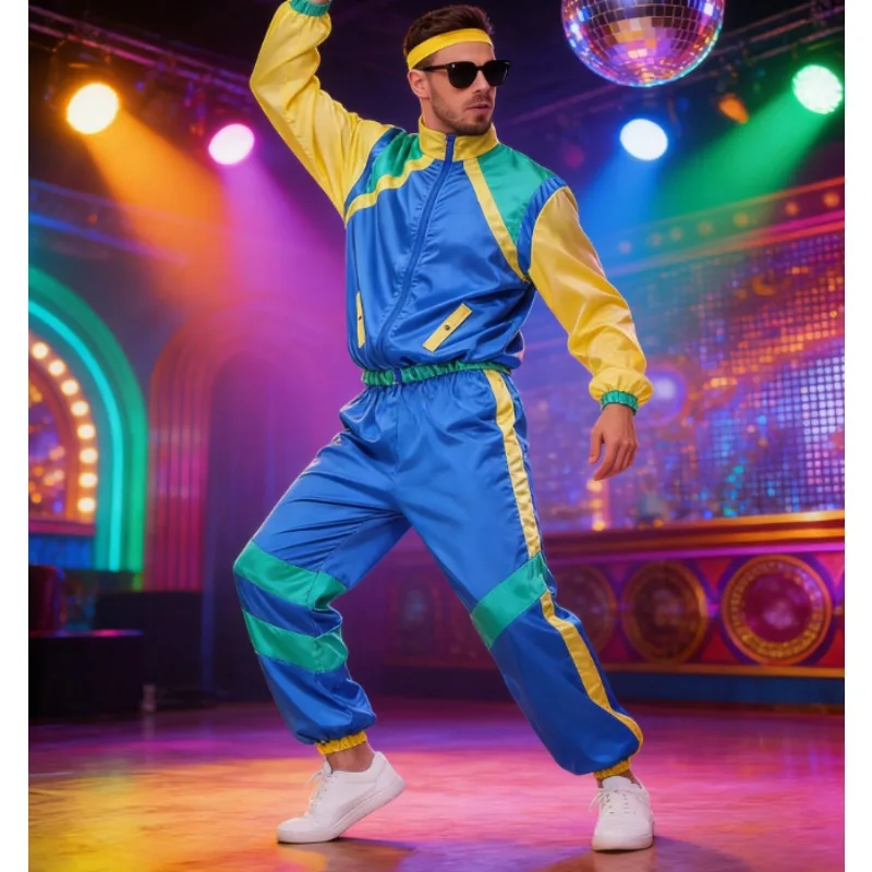 

Hippie Disco Retro Costume Set 80s Rock Dance Sport Outfit Halloween Party Adult Cosplay Performance Wear
