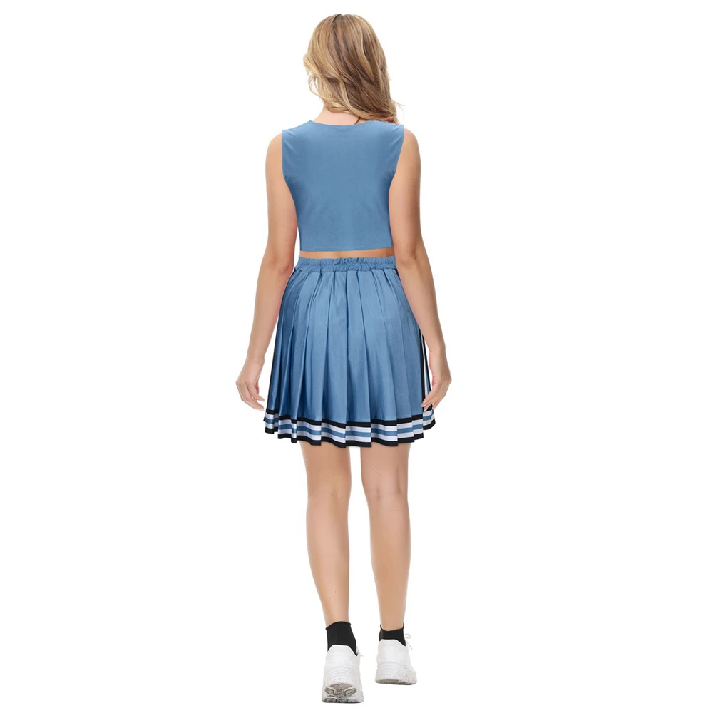 Olivia Cheerleader uniforme principessa Top gonna blu bianco Cheerleading abiti Halloween Party Costume per ragazze delle scuole superiori