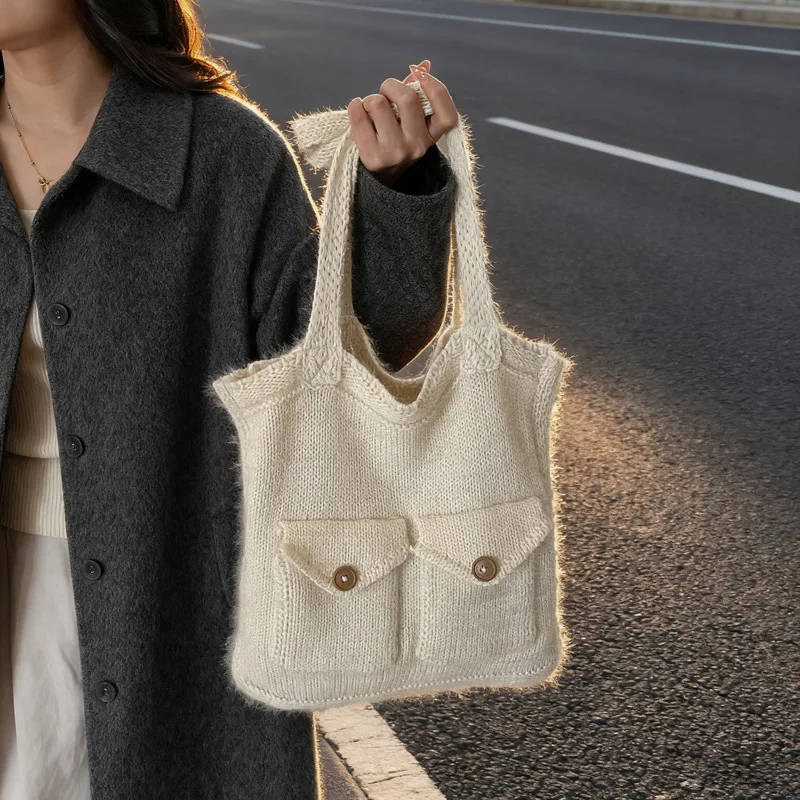 

Winter Lazy Style Knitted Top Handle Bag Large Capacity Shoulder Bag for Women Comfortable and Versatile Texture Satchels Bag