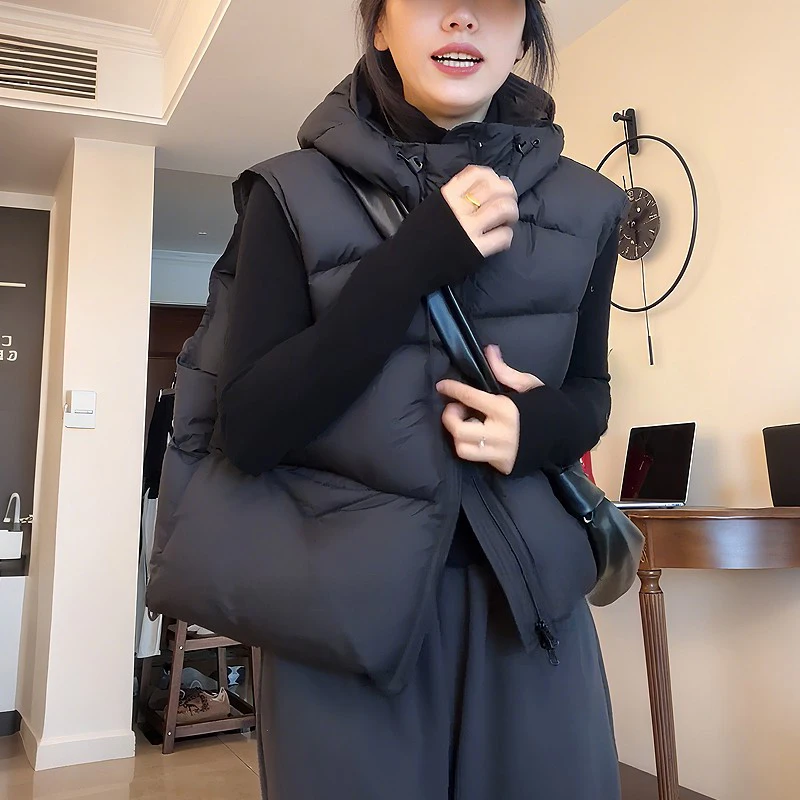 

Корейский стиль: Новая зимняя укороченная женская куртка-жилет больших размеров для полных женщин, свободного кроя, с капюшоном, для повседневной носки, хлопковая верхняя одежда