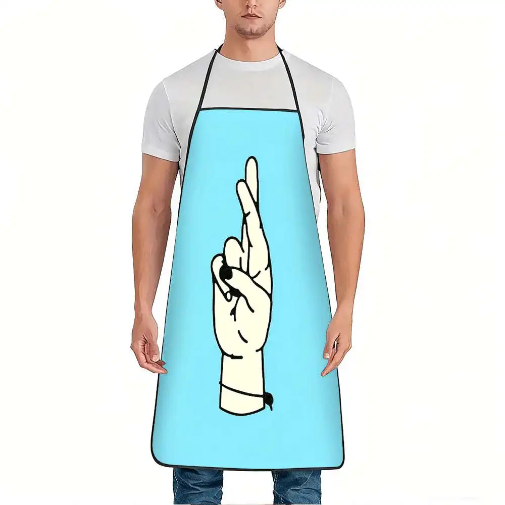 1pc Good Luck Crossed Fingers Hand Sign Apron - Adjustable Waistband, Durable Polyester Kitchen Apron for Cooking, Gardening, Ch
