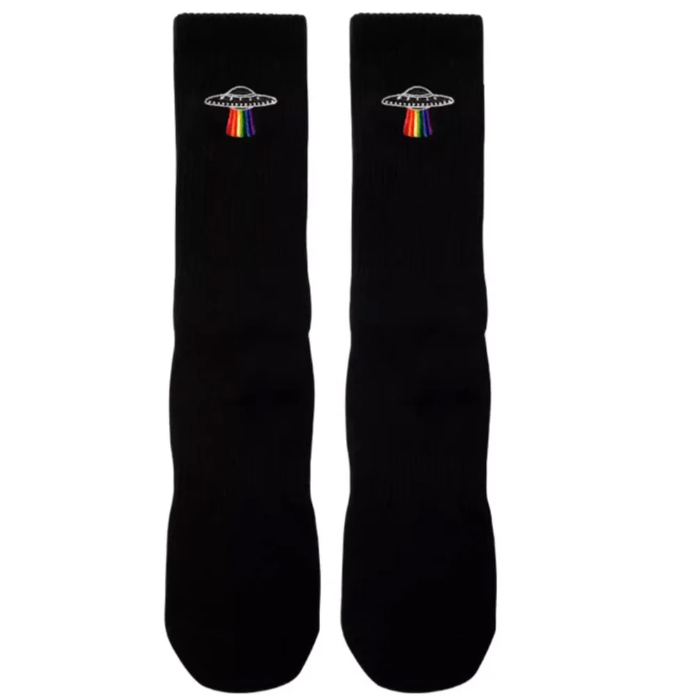 Original Men's Six-color Rainbow Embroidered UFO Pattern Sports Fitness Cotton Socks Flat Four Season Socks