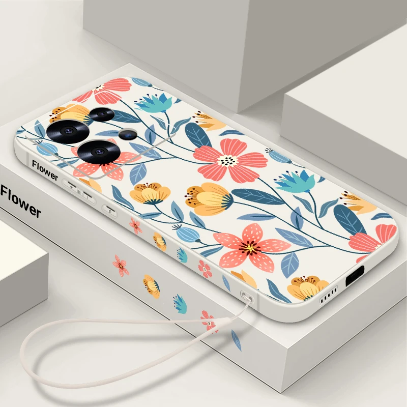 Flower Case For Xiaomi 13T 12T 11T 10T Poco F6 F3 X6 X5 Pro Mi 11 Lite 5G NE Funda Redmi Note 13 12 11 10 Pro 11s Lanyard Cover