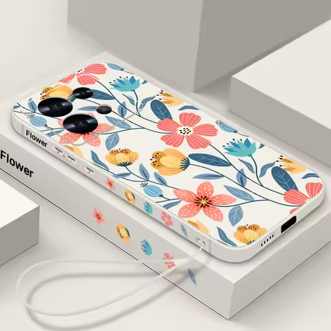 Flower Case For Xiaomi 13T 11T Poco F6 F3 X6 X5 Pro Mi 11 Lite 5G NE Funda Redmi Note 13 12 11 10 Pro 11s 14 Lanyard Cover
