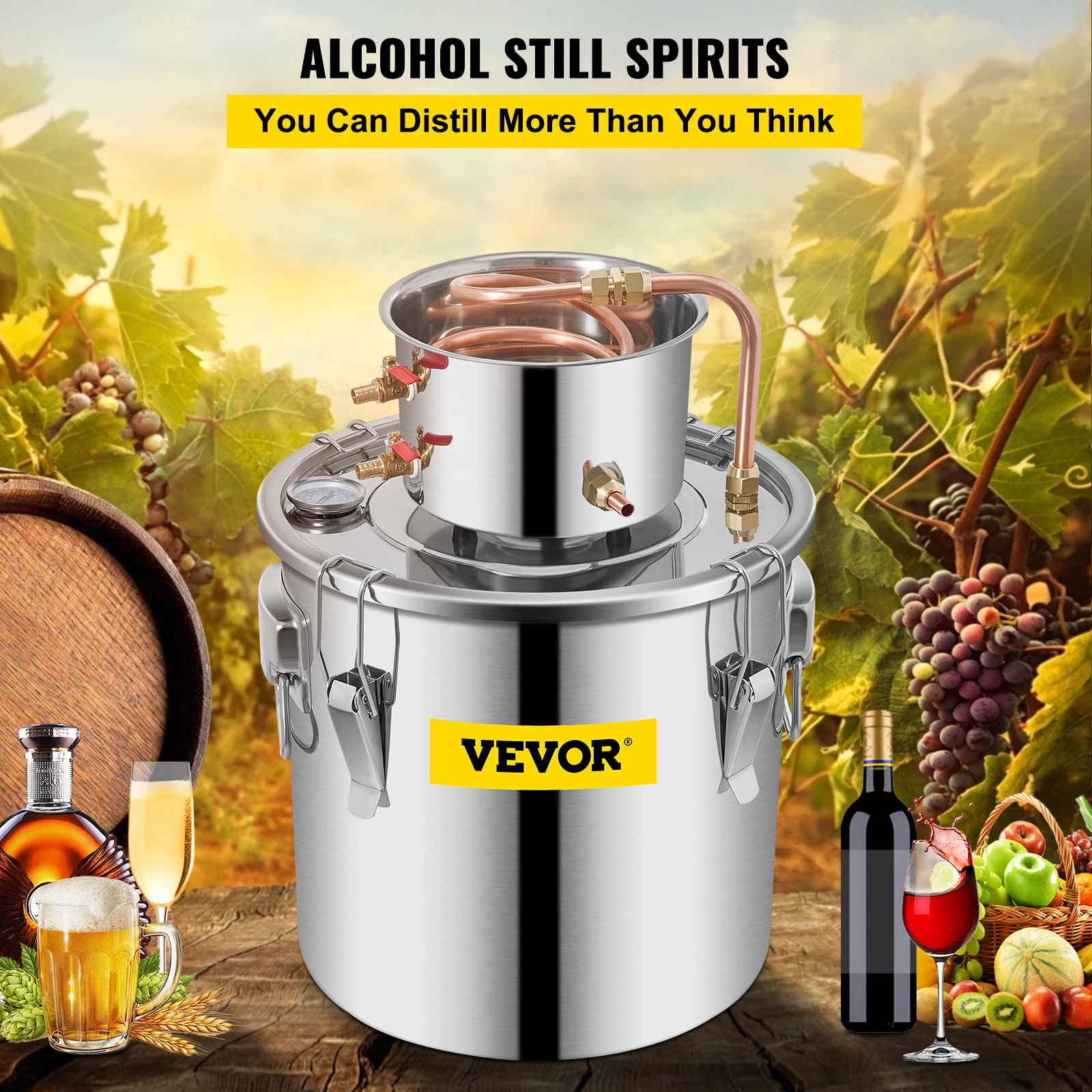 SucceBuy 3 5 8 جالون المقطر Moonshine الكحول المشروب المياه النبيذ زيت طبيعي تخمير عدة الفولاذ المقاوم للصدأ النحاس مع مضخة للمنزل DIY بها بنفسك