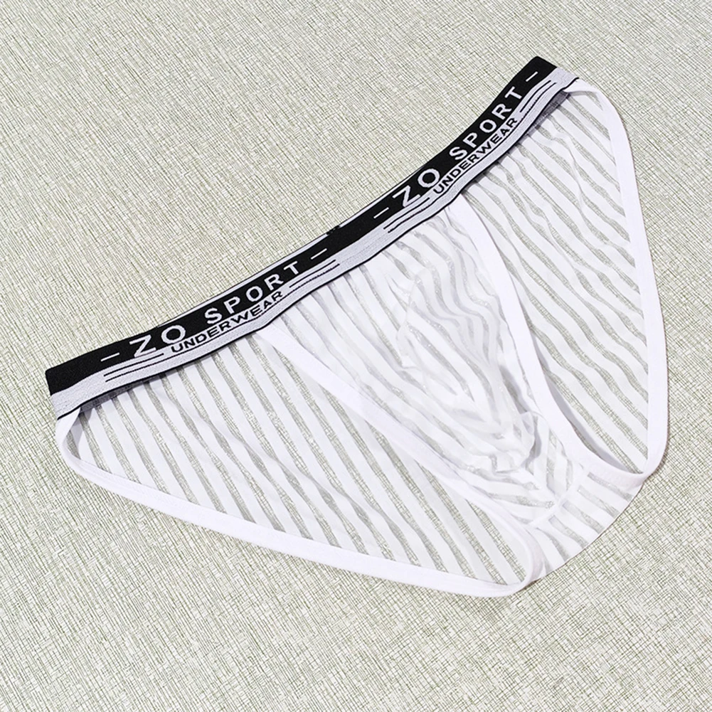 Striped Men's High Slit Sexy Pouch Underwear Ice Silk See Through Comfortable Male Triangle Briefs Man Underclothes