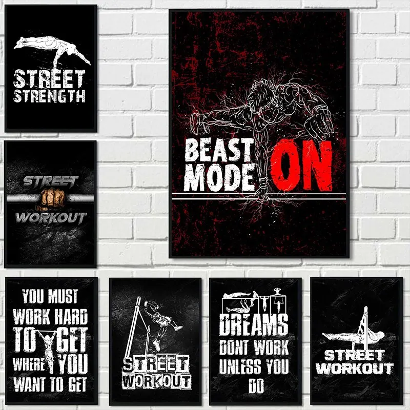 ملصق قماش تحفيزي لصالة الألعاب الرياضية ، تمارين رياضية ، قوة ، لياقة بدنية ، فن جداري ، ديكور لغرف التمارين الرياضية