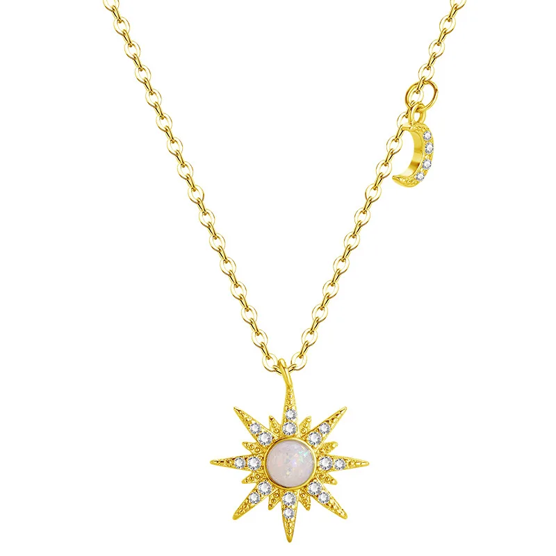 

European New 925 Silver Elegant Octagonal Star Moon Necklace Shining Zircon Women's Birthday Party Gift