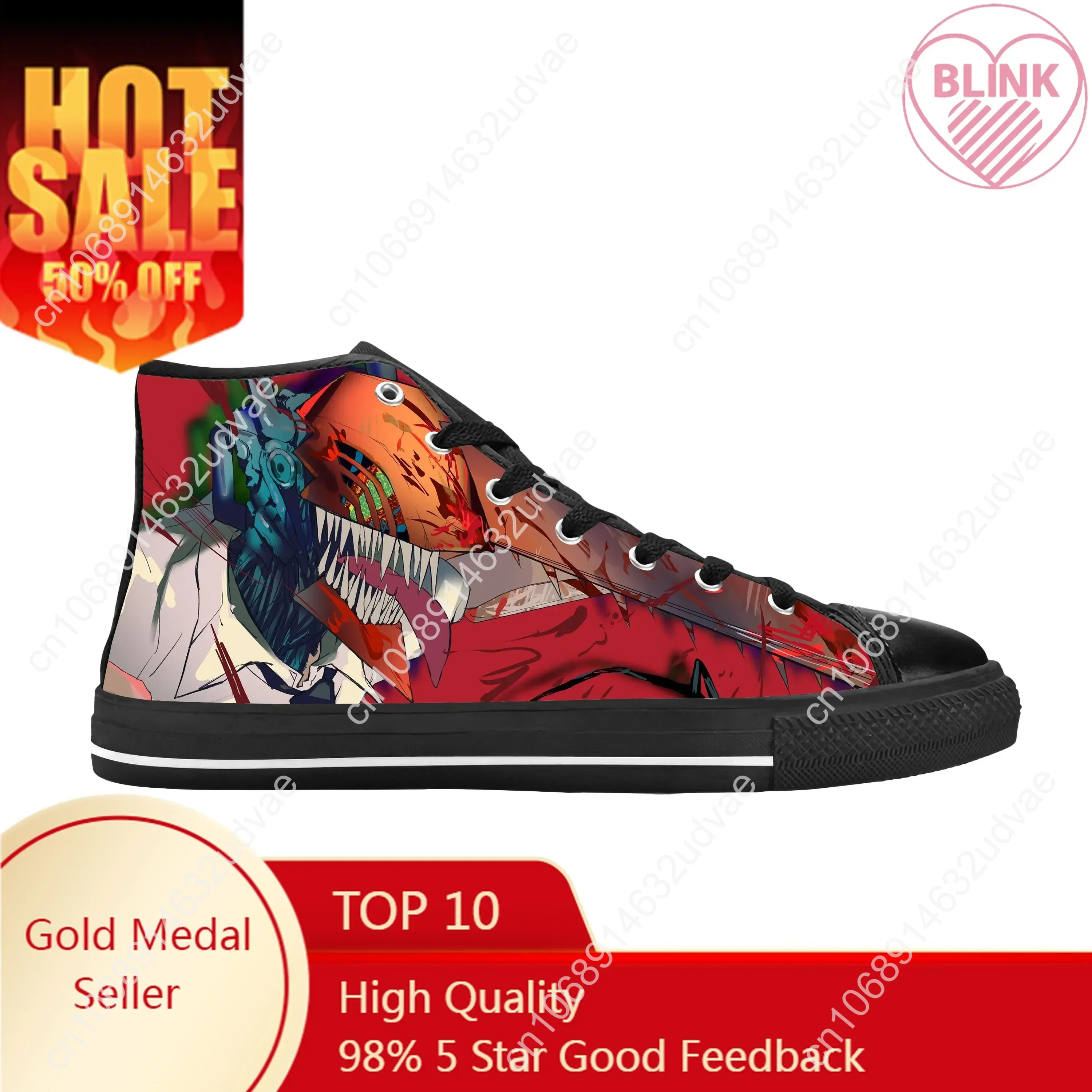 

Japanese Anime Manga Cartoon Chainsaw Man Denji Casual Cloth Shoes High Top Comfortable Breathable 3D Print Men Women Sneakers