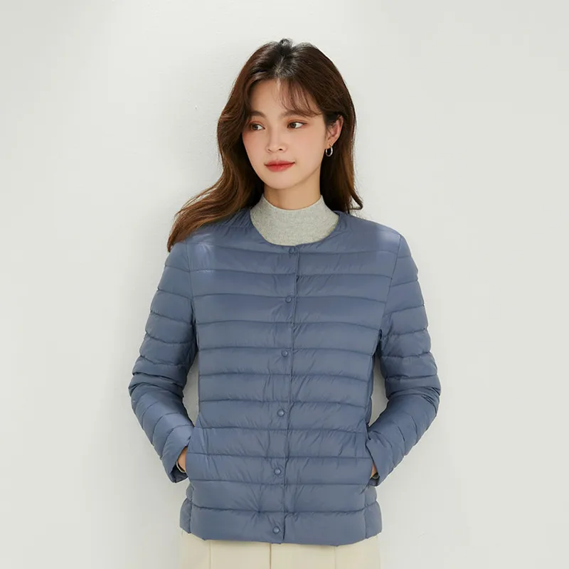2025 Winter New Down Jacket Women's Lightweight Down Jacket Women's Round Neck Variable V-neck Short Solid Color Down Jacket