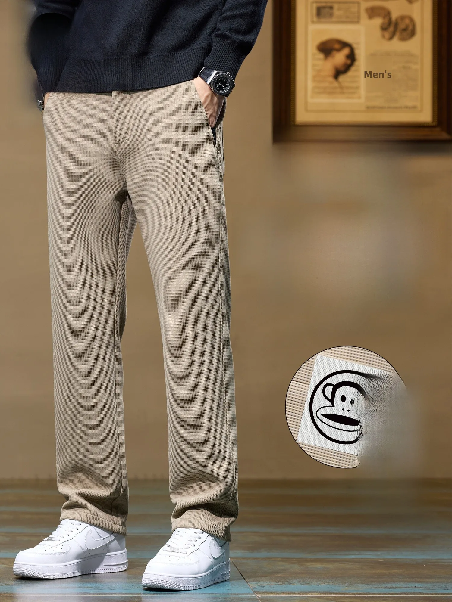

PaulFrank Men's Fce Lined Straight Leg Casual Pants Thiened Comfortable Spring New Sle Loose Fit Trousers