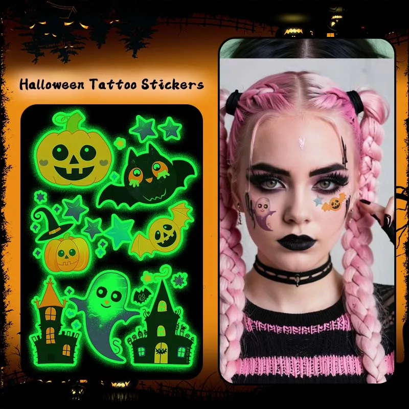 

1Pc Halloween Cartoon Temporary Tattoo, Long-lasting and Waterproof, Tattoo Sticker for Parties and Halloween, Suitable For Face