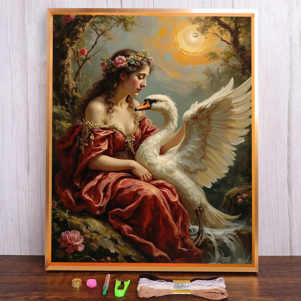 

Women And Swan Printed Water-Soluble Canvas Cross Stitch Embroidery Kit Sewing Painting Hobby Craft Home Decor Jewelry Package