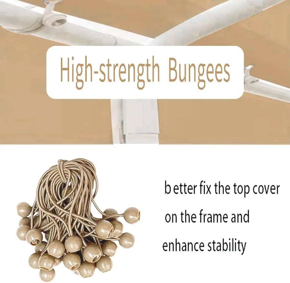 Rutile 12'x20' Carport Canopy ONLY Tent Garage Replacement Top Tarp Car Shelter Cover w/Ball Bungees Beige (Only Top Cover