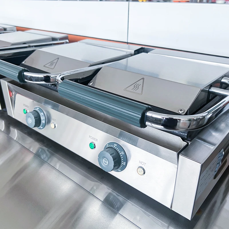 Time Labor-Saving 2-Burner Elevating Electric Griddle, Double-Side Frying, Large Capacity, Commercial Kitchenware