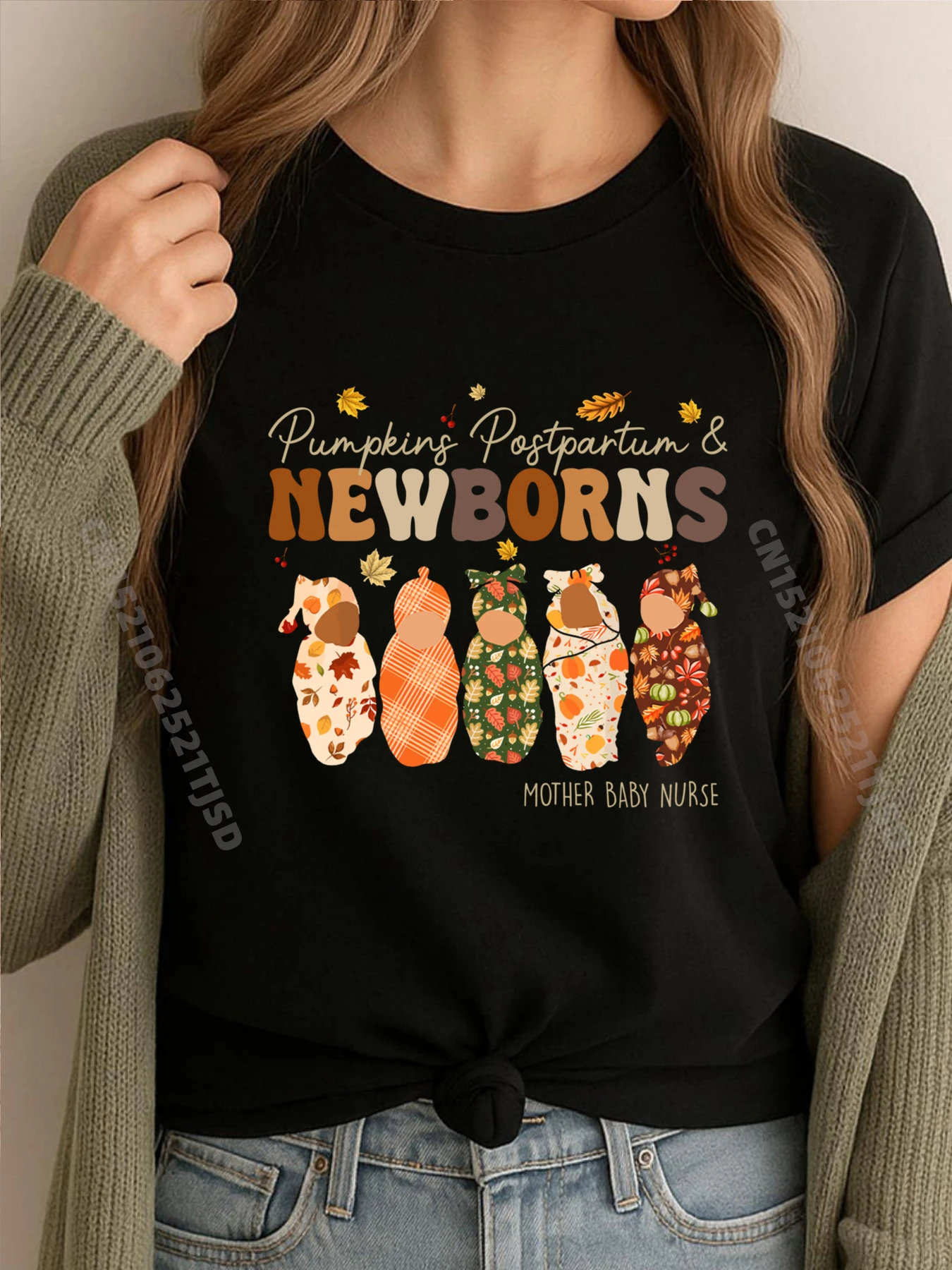 

Pumpkin Postpartum Newborns Fall Mother Baby Nurse Halloween Anime T Shirts Custom T Shirt Harajuku