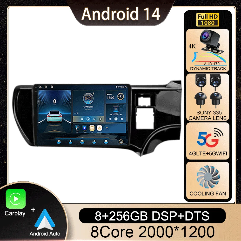 

Android 14 Carplay 4G WIFI Car Radio For Toyota Aqua Prius C 2011-2017 Navigation GPS Multimedia Video Player 2Din DVD Stereo BT