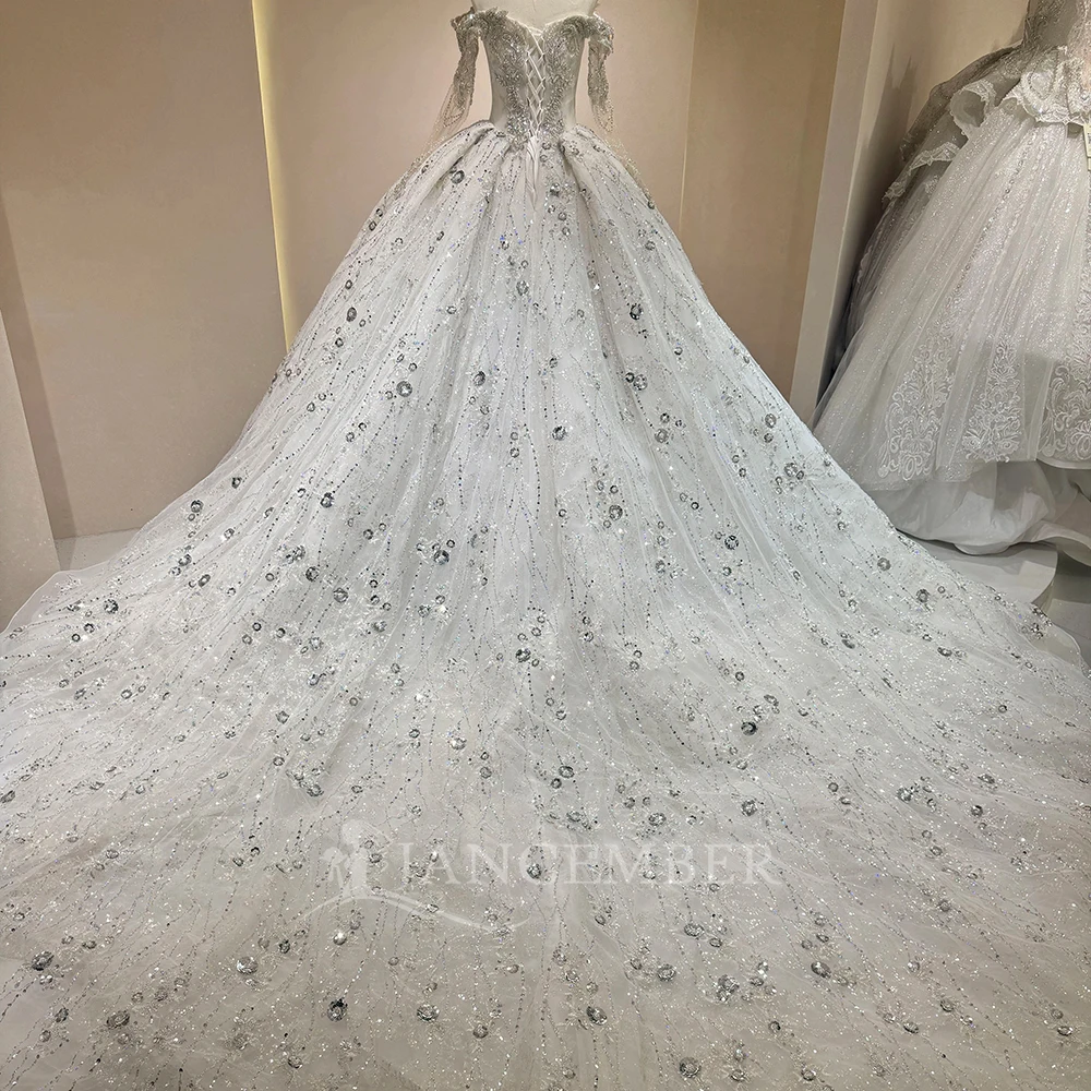 Charming Wedding Dress for Women Long Sleeves Lace Up Back Sweetheart Popular Design Court Train Robe De Mariee Customized