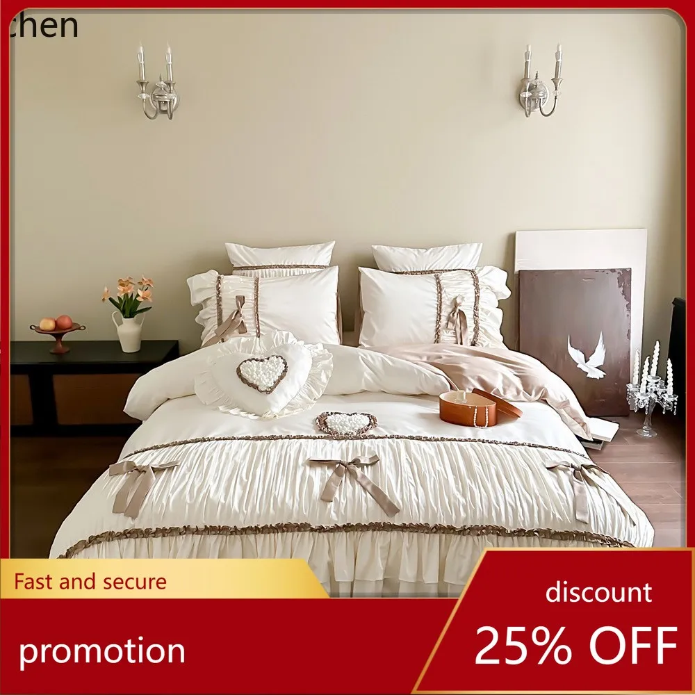 

HXL Lace Silky Patchwork Bed Sheet Set for Home Use, Four-Piece Set