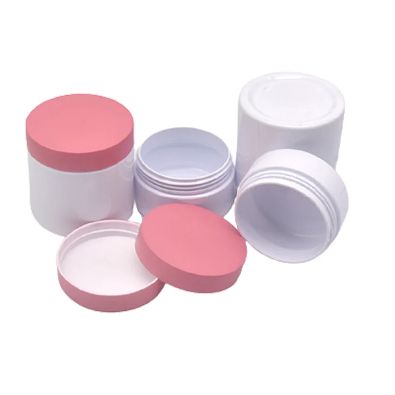 24Pcs Cream Jar White Plastic Empty Cosmetic Pink Lid 50g 80g 100g 150g 200g 250g Packaging Refillable Wide Mouth Bottles