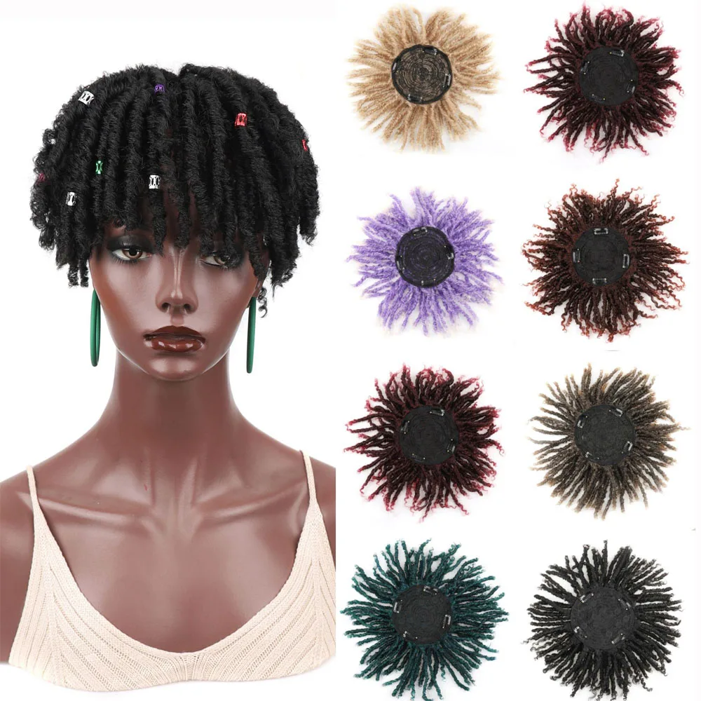 Short Dreadlock Wig Black/brown/red Synthetic soft faux locs Wigs Braiding Crochet Twist Hair Wigs For Black Women/Men