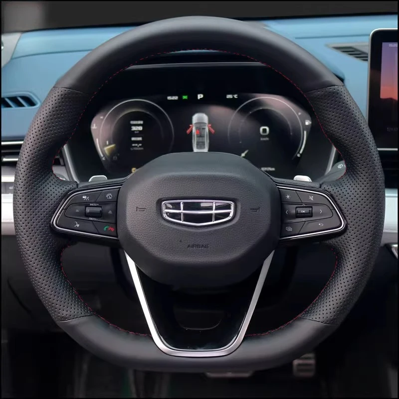 

Сшитый вручную нескользящий чехол на руль из кожи наппа для Geely Preface Xingyue L Leishen Emgrand, аксессуары для салона автомобиля