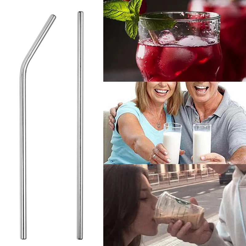 6pcs Metal Reusable 304 Stainless Steel Straws Straight Bent Drinking Straw With Case Cleaning Brush Set Party Bar Accessory