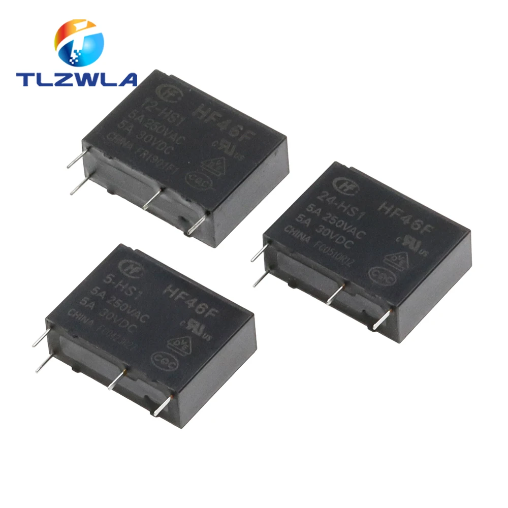 100PCS 30VDC Power Relays HF46F-005-HS1 HF46F-012-HS1 HF46F-024-HS1 5-HS1 12-HS1 24-HS1 5A 250VAC 4PIN 5V 12V 24V DC