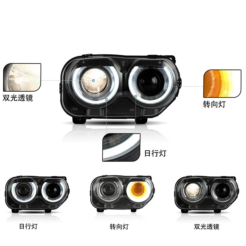 2 Stück LED-Scheinwerfer-Set für Dodge Challenger ab 2015, DRL, sequenzieller Blinker, Projektor, Plug-and-Play-Frontleuchte, Auto-Zubehör
