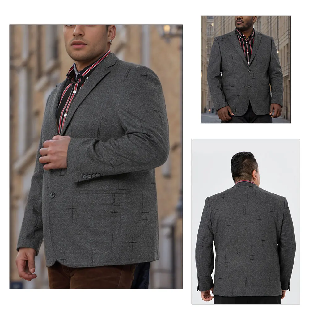 GROOMXLUXE Men\'s Plus Size Suits Coat Vintage-inspired lines Lapels Oversize Slimming Wedding Party Blazers Jacket 85-13KG 8XL