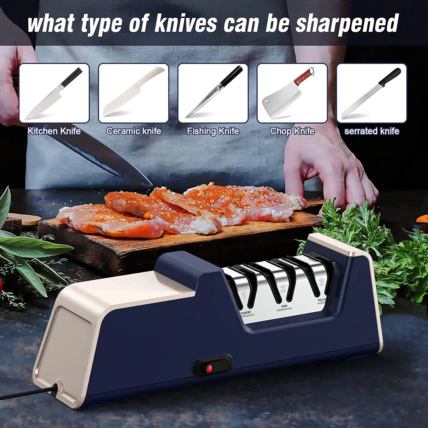 

Professional Electric Knife Sharpener 3Stage Diamond Grit 360 600 1000# Sharpening Stone Kitchen Grinding System Whetstone