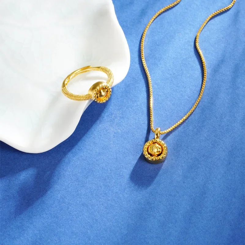 

Luxury 24K 9999 Pure Gold real gold Open Ring Necklace Fashion Rotatable Women Necklace