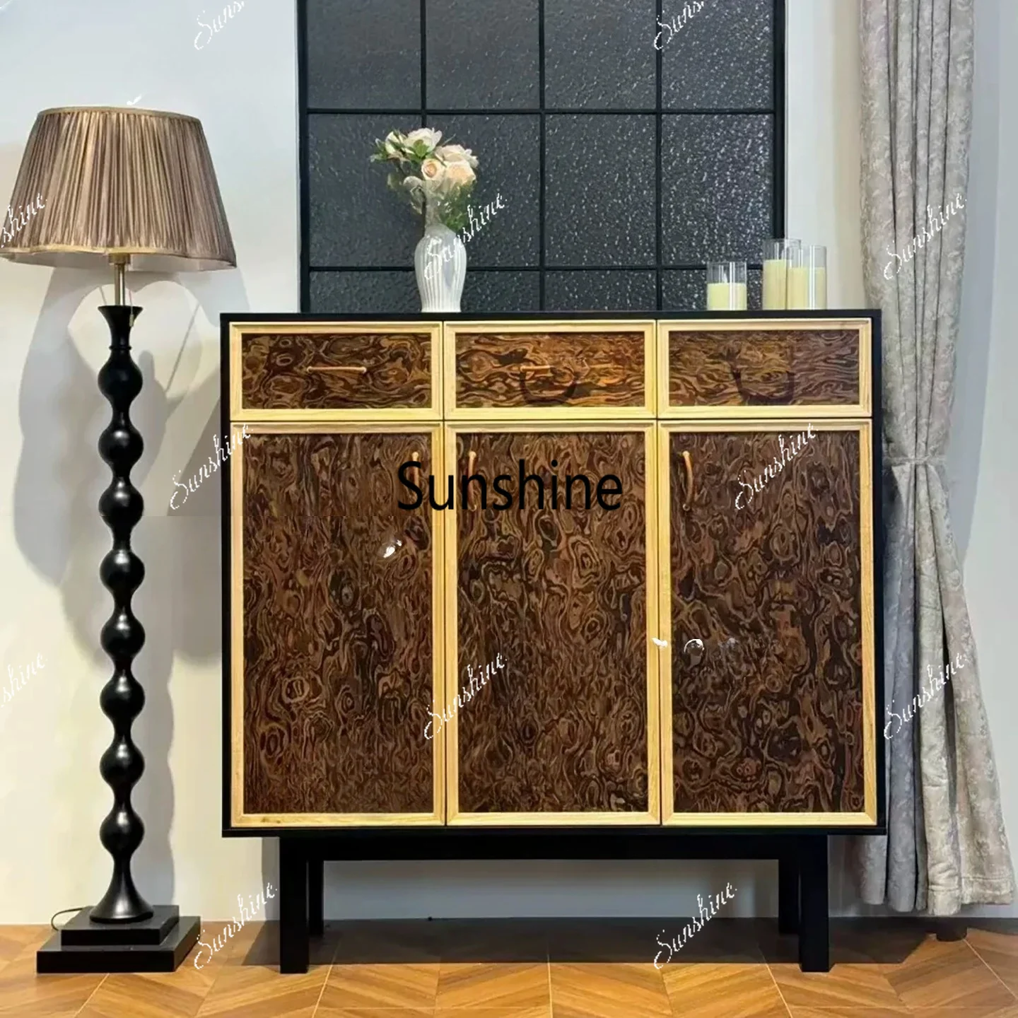 

French retro solid wood shoe cabinet two-color locker