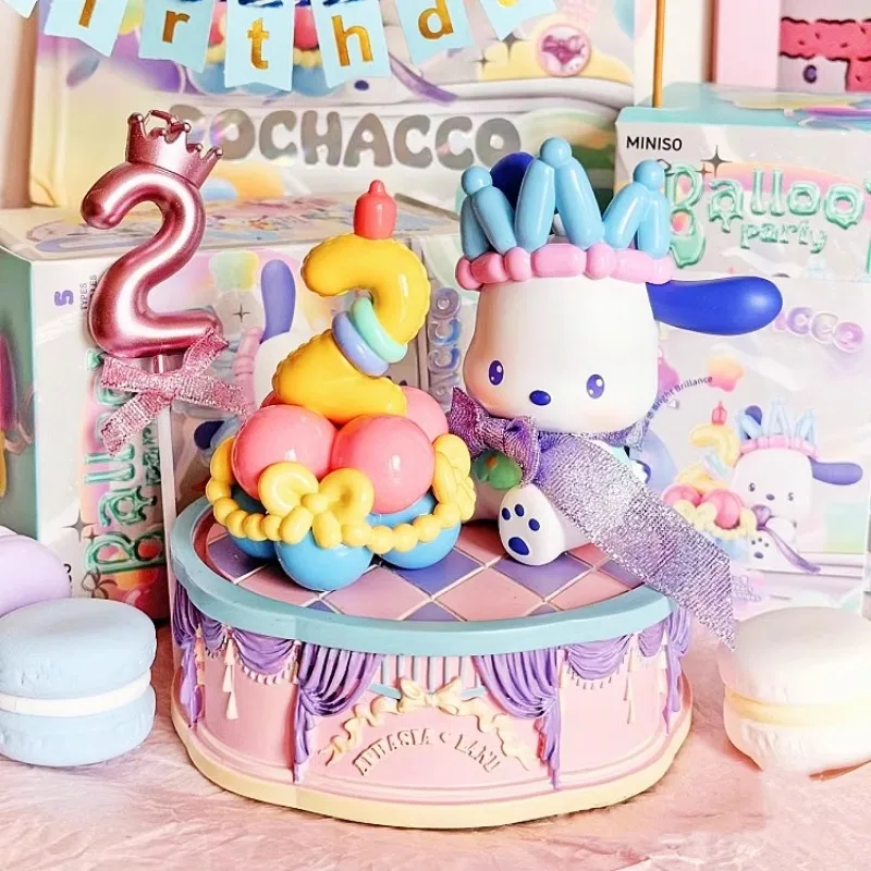 4szt Sanrio Cartoon Cute Pochacco Balloon Carnival Party Series Blind Box Ręcznie robiona ozdoba na biurko Dziewczyna Prezent urodzinowy dla dzieci