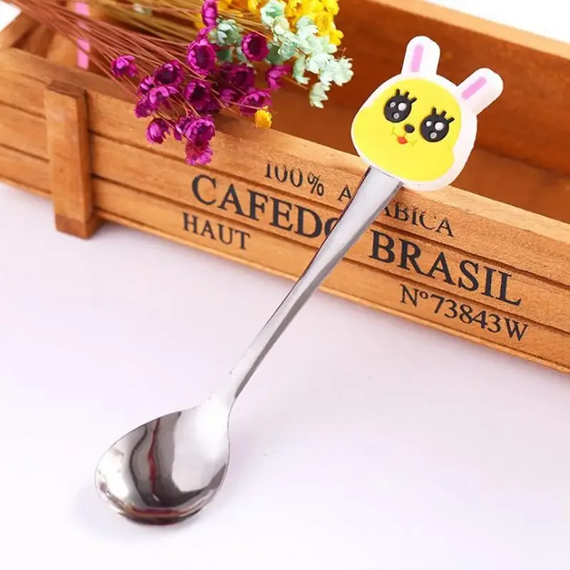 Cute Spoon Creative Cartoon Stainless Steel Tableware Small Spoon PVC Spoon Tea Coffee Stirring Spoon Tableware Kitchen Tool